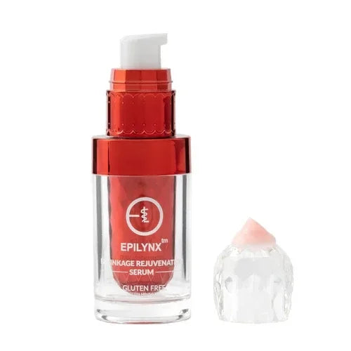 NO Nonsense Glow Serum in a clear bottle with red pump, showing light pink serum on the clear cap beside it