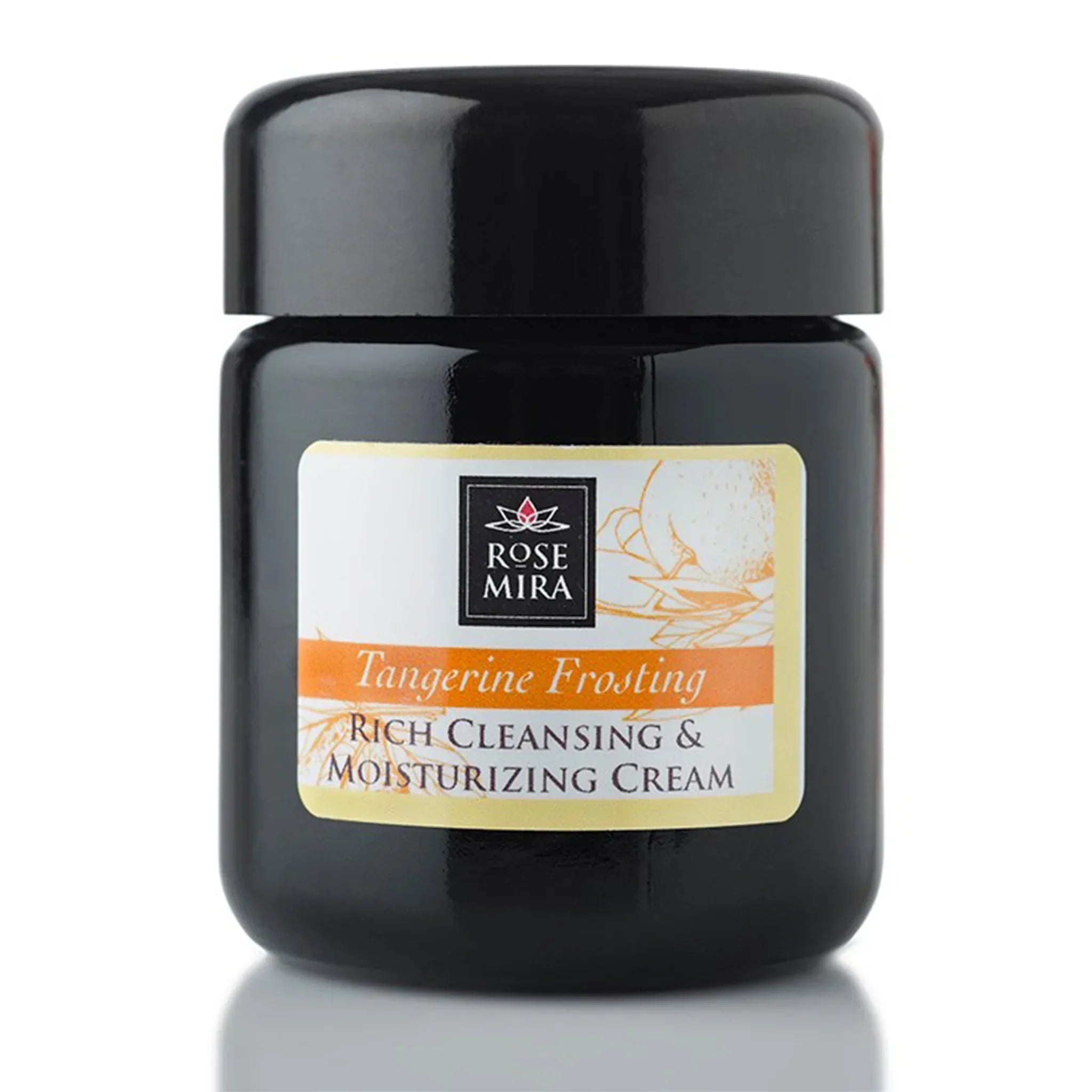 Black jar container of Tangerine Frosting - Rich Moisturizing Cleanser & Night Cream with cream-colored label and orange accent.